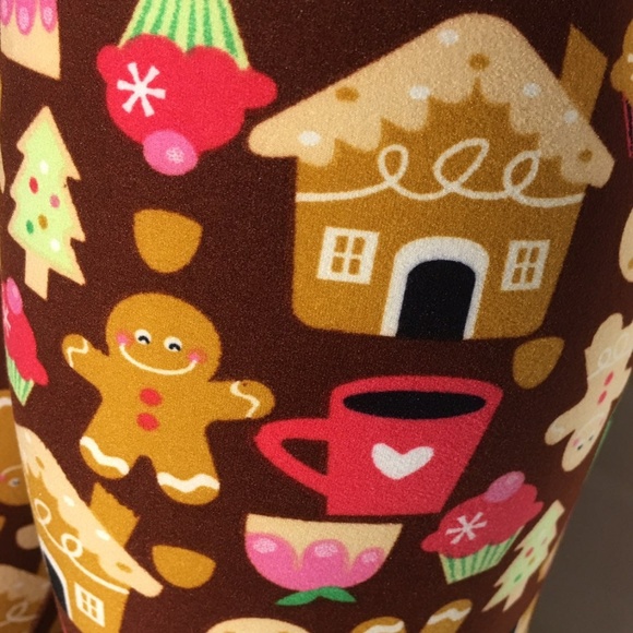 NEW Girls Kid Christmas Gingerbread Print Leggings - Picture 2 of 4